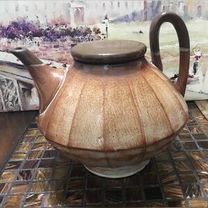 Vintage Signed Pottery Teapot Drip Glaze Earth Tone Ceramic